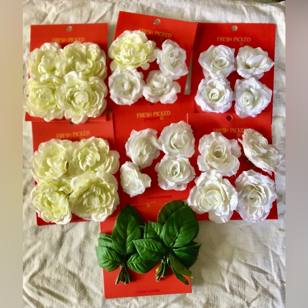 Fresh Picked Summer Jo-Anne stock, White Ivory Rose Blossoms Craft Weddings NWT